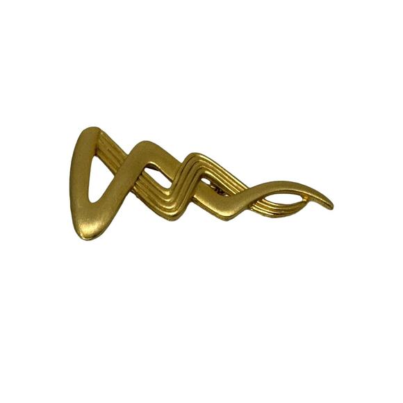 Vintage Art deco M JENT Goldtone Polished Curving Ribbon Pin Brooch Rare - Picture 2 of 5